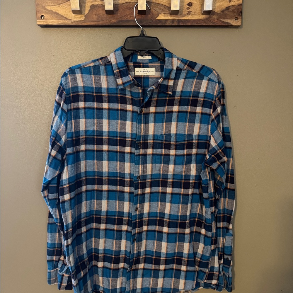 Men’s Hawker Rye Flannel Button Down Plaid Shirt - Blue/Navy/Orange